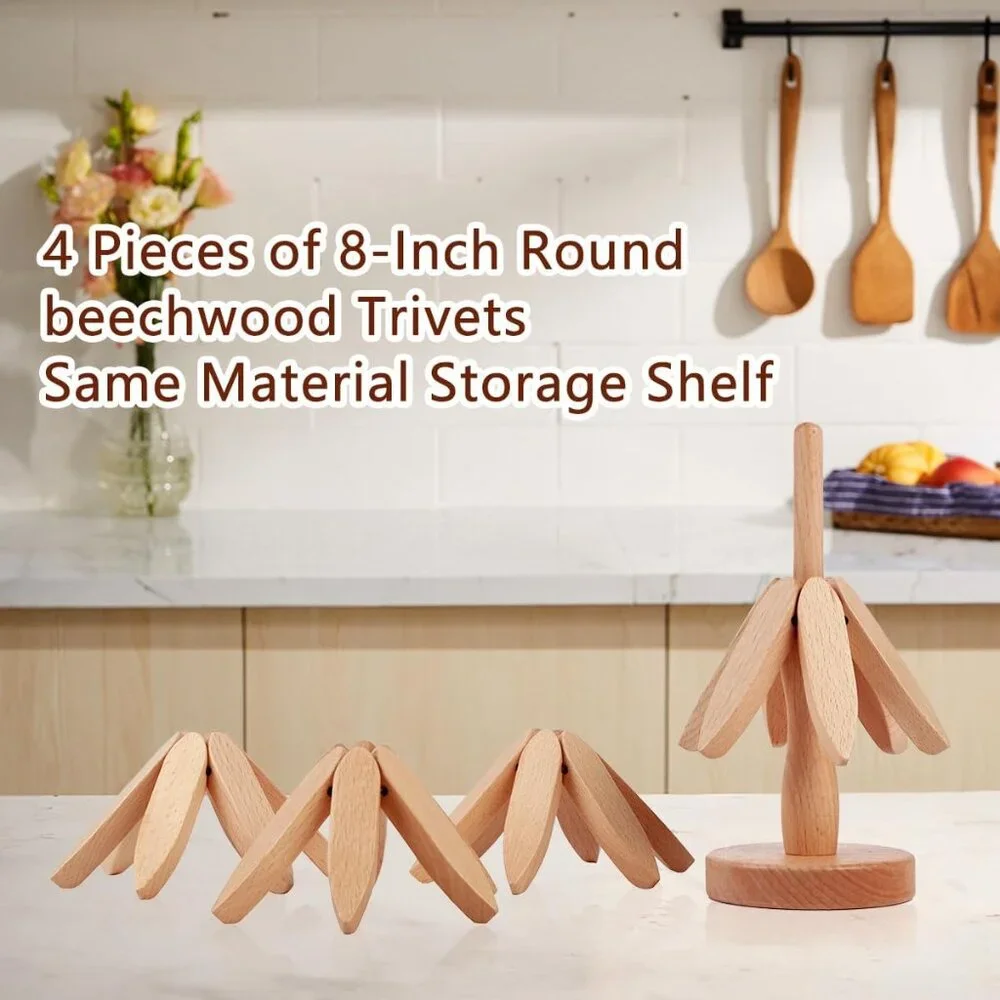 Foldable Heat Resistant Pads Kitchen Table Wooden Tree Shape Trivets Gift Sets(A